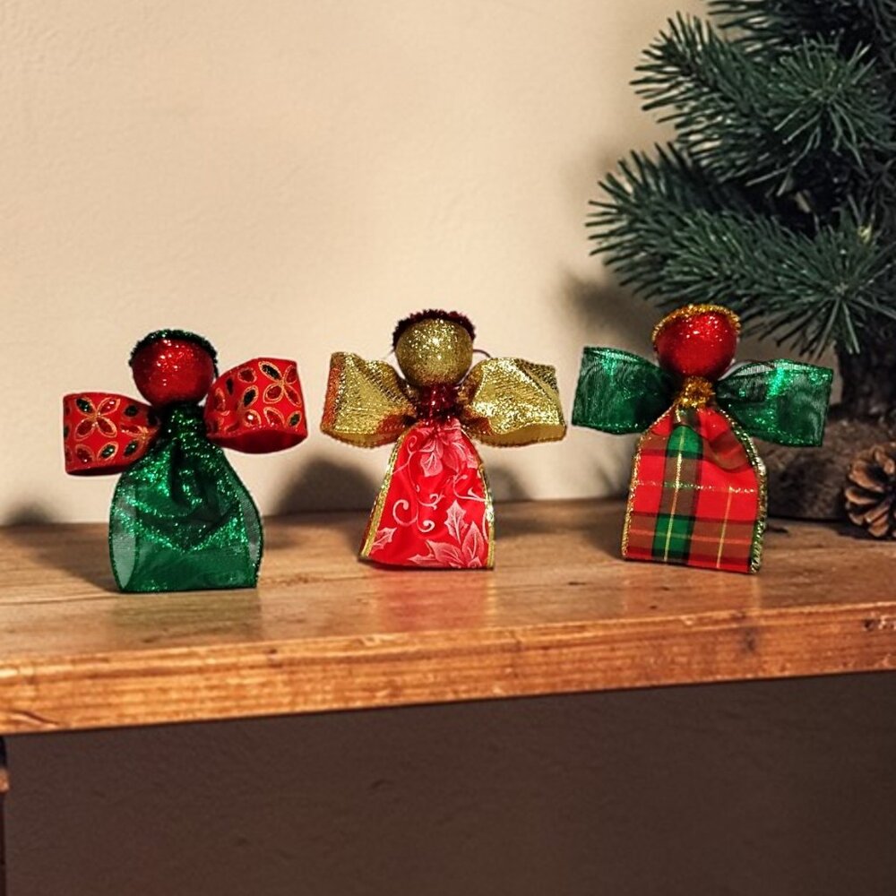 (3) Pc. Handmade Traditional Christmas Colors 4-5"  Angel Ornaments / Gifts